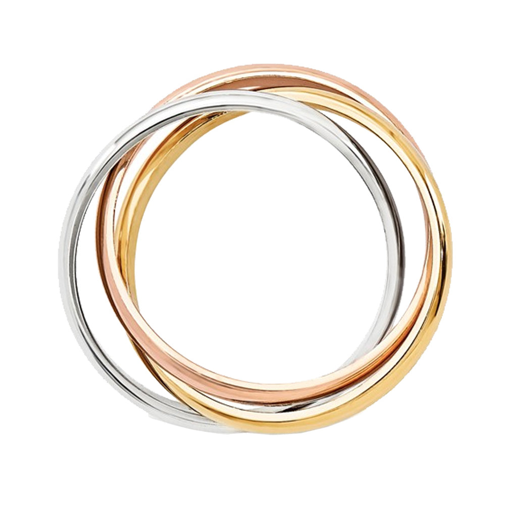 Ladies Tri-Color YellowPink and White Interlocking 14K Gold Ring Image 4