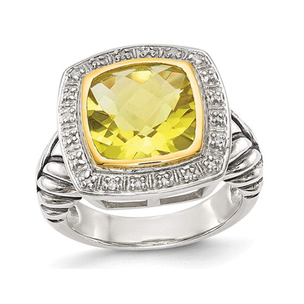 3.60 Carat (ctw) Lemon Quartz Cable Ring in Sterling Silver with 14K Gold Accents Image 1