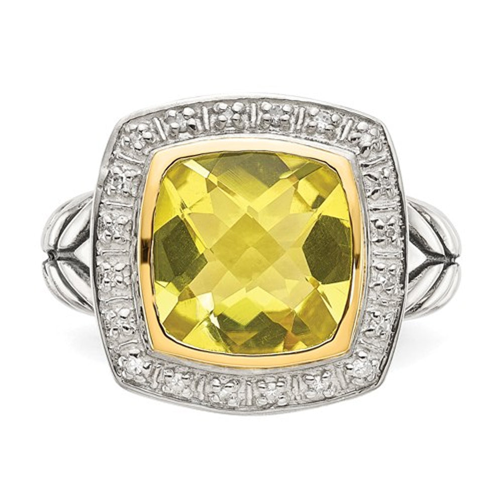 3.60 Carat (ctw) Lemon Quartz Cable Ring in Sterling Silver with 14K Gold Accents Image 2