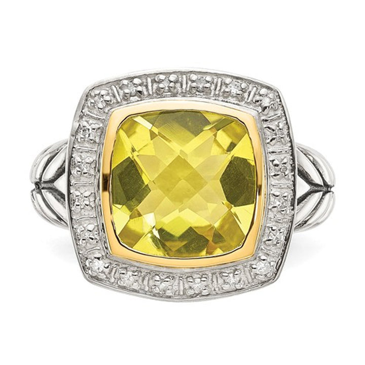 3.60 Carat (ctw) Lemon Quartz Cable Ring in Sterling Silver with 14K Gold Accents Image 2