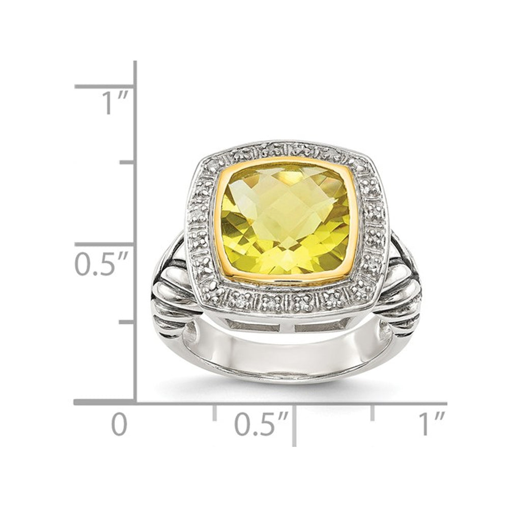 3.60 Carat (ctw) Lemon Quartz Cable Ring in Sterling Silver with 14K Gold Accents Image 3