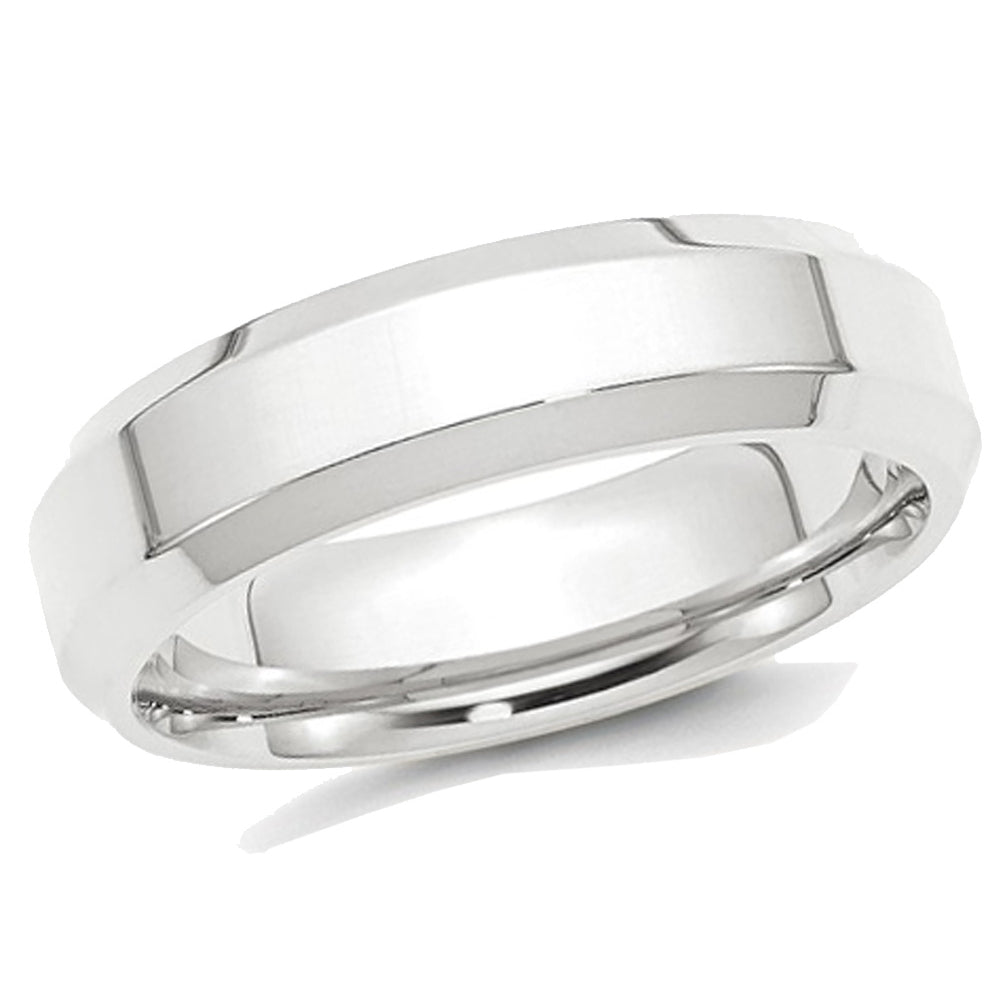 Mens Platinum Wedding Band Ring Beveled Edge 6mm Image 1