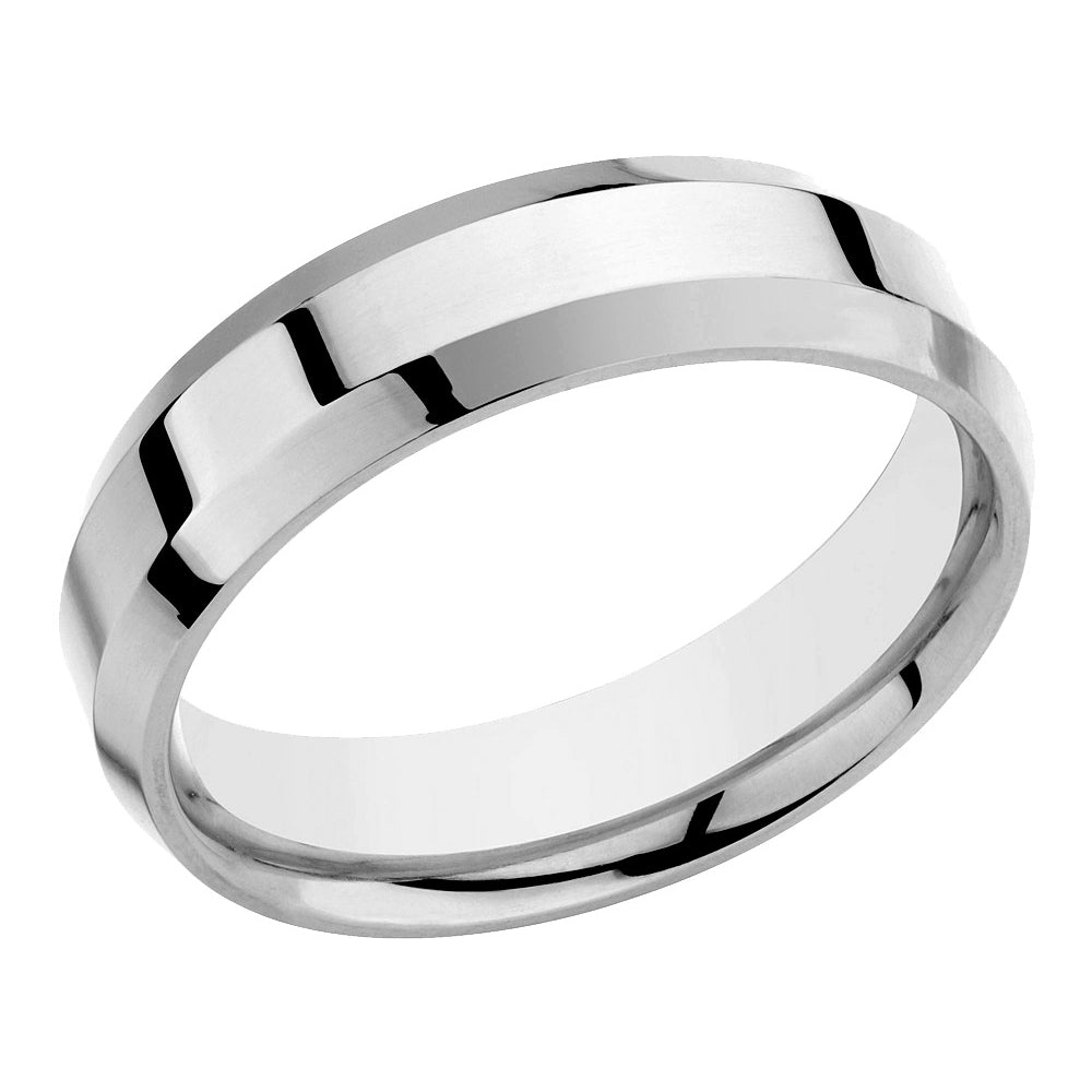 Mens Platinum Wedding Band Ring Beveled Edge 6mm Image 2