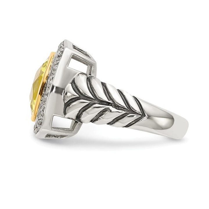 3.60 Carat (ctw) Lemon Quartz Cable Ring in Sterling Silver with 14K Gold Accents Image 4