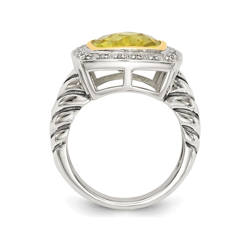 3.60 Carat (ctw) Lemon Quartz Cable Ring in Sterling Silver with 14K Gold Accents Image 4