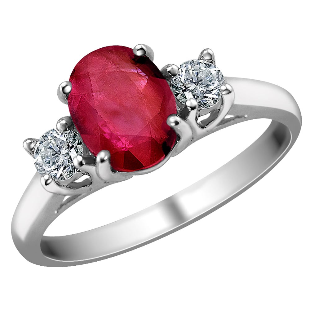 9/10 Carat (ctw) Ruby Ring with Diamonds in 14K White Gold Image 1