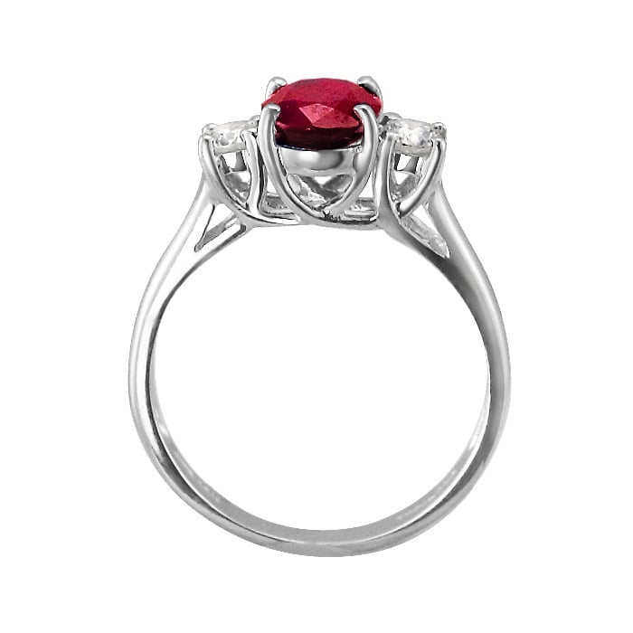 9/10 Carat (ctw) Ruby Ring with Diamonds in 14K White Gold Image 2