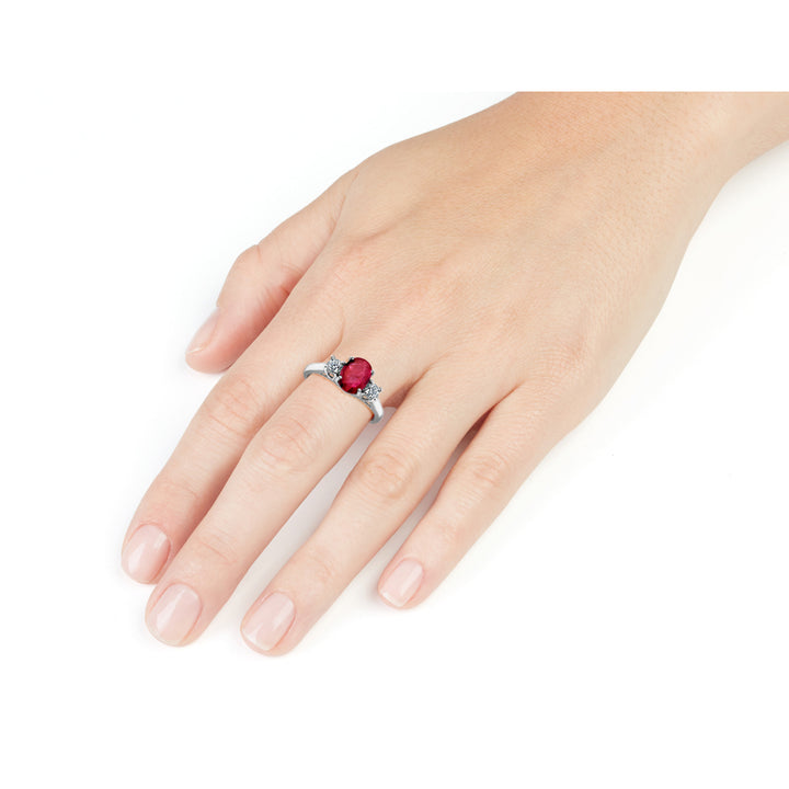 9/10 Carat (ctw) Ruby Ring with Diamonds in 14K White Gold Image 3