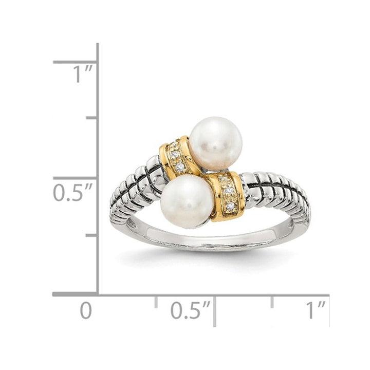 Cultured Freshwater Pearl Ring in Sterling Silver with 14K Gold Accents and Diamonds Image 3