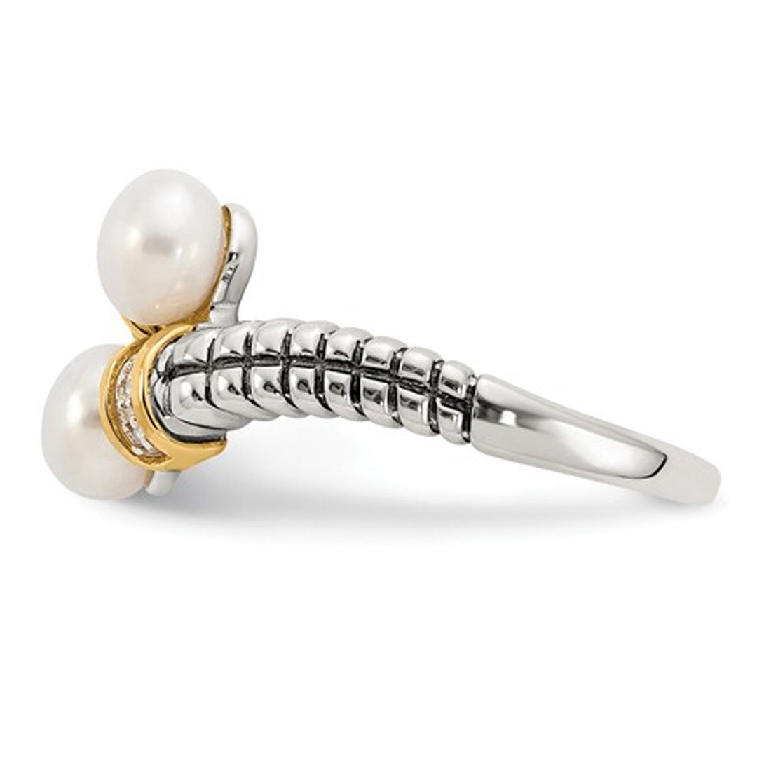 Cultured Freshwater Pearl Ring in Sterling Silver with 14K Gold Accents and Diamonds Image 4