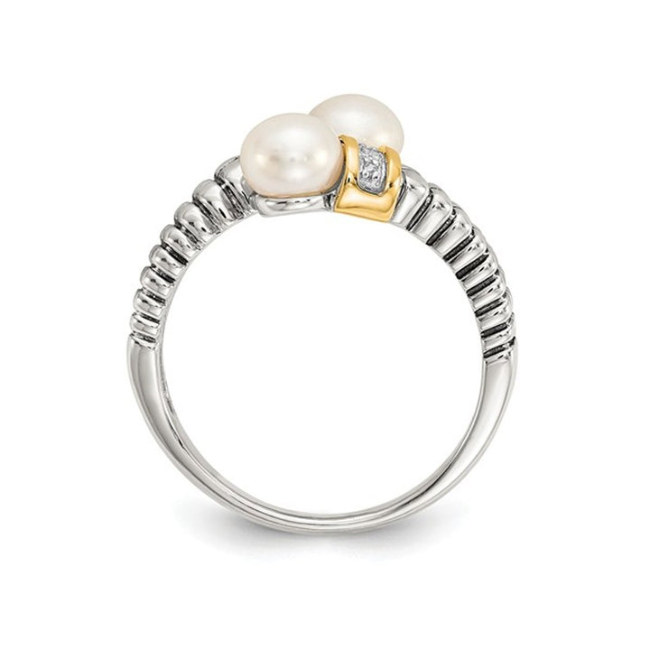 Cultured Freshwater Pearl Ring in Sterling Silver with 14K Gold Accents and Diamonds Image 4