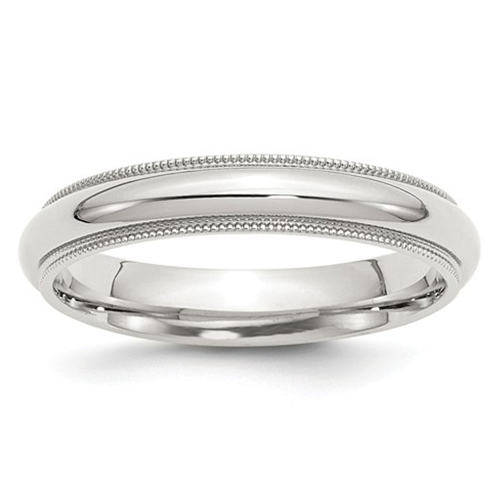 Ladies or Mens Comfort Fit 4mm Milgrain Wedding Band Ring in Sterling Silver Image 1