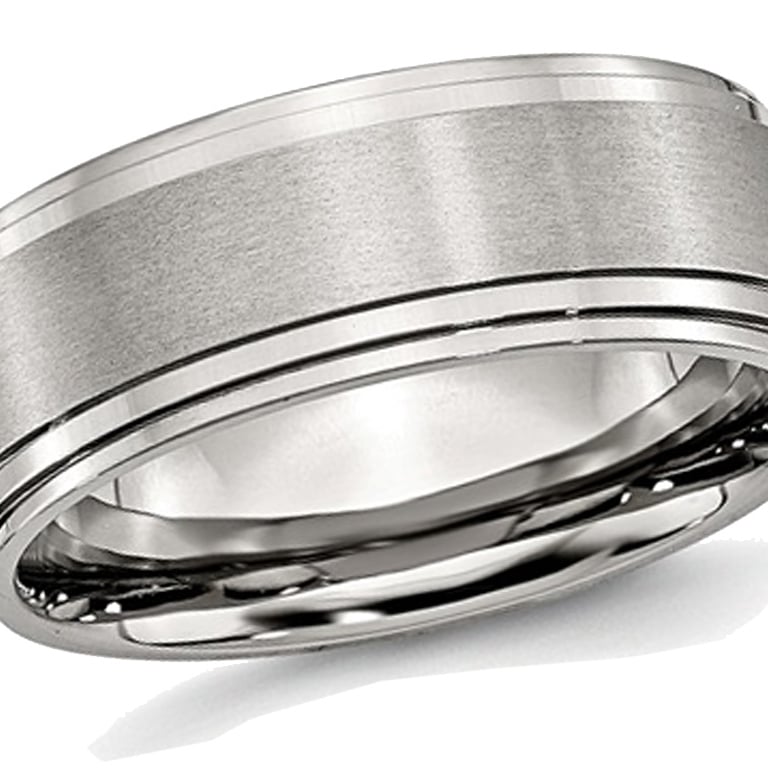 Mens Chisel Stainless Steel 8mm Brushed and Polished Wedding Band Ring Image 1