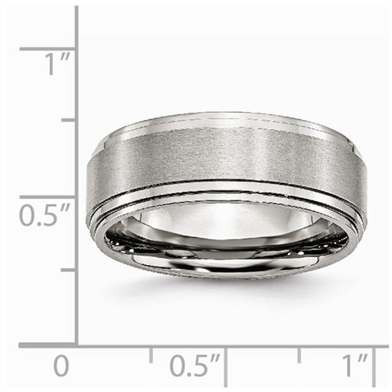 Mens Chisel Stainless Steel 8mm Brushed and Polished Wedding Band Ring Image 2