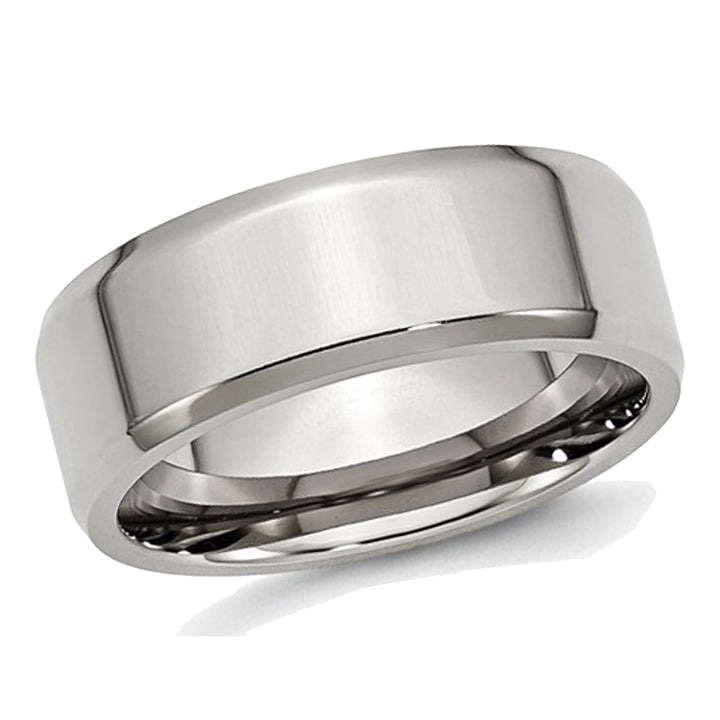 Mens Chisel Stainless Steel 8mm Beveled Edge Wedding Band Ring Image 1