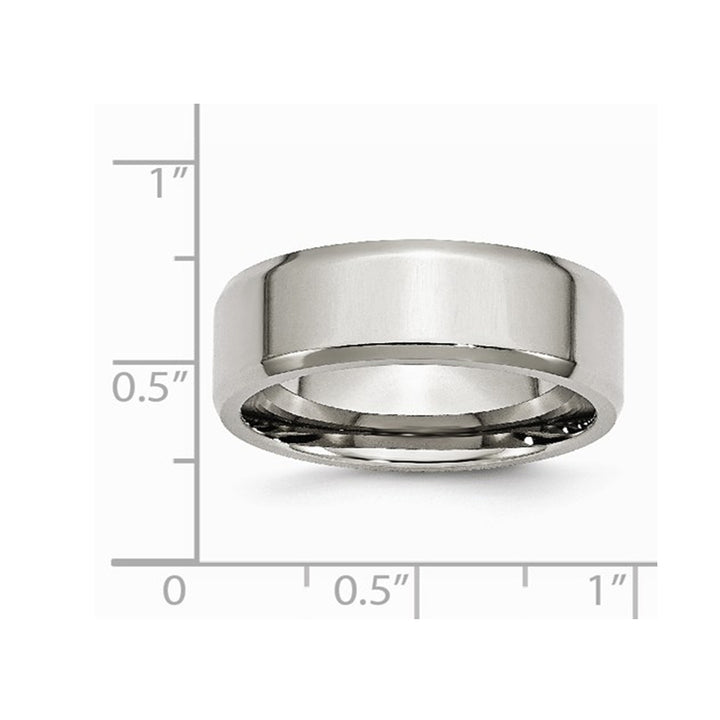 Mens Chisel Stainless Steel 8mm Beveled Edge Wedding Band Ring Image 2