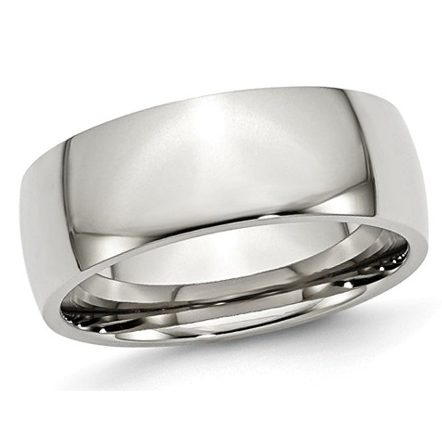 Mens Chisel 8mm Stainless Steel Polished Wedding Band Ring Image 1