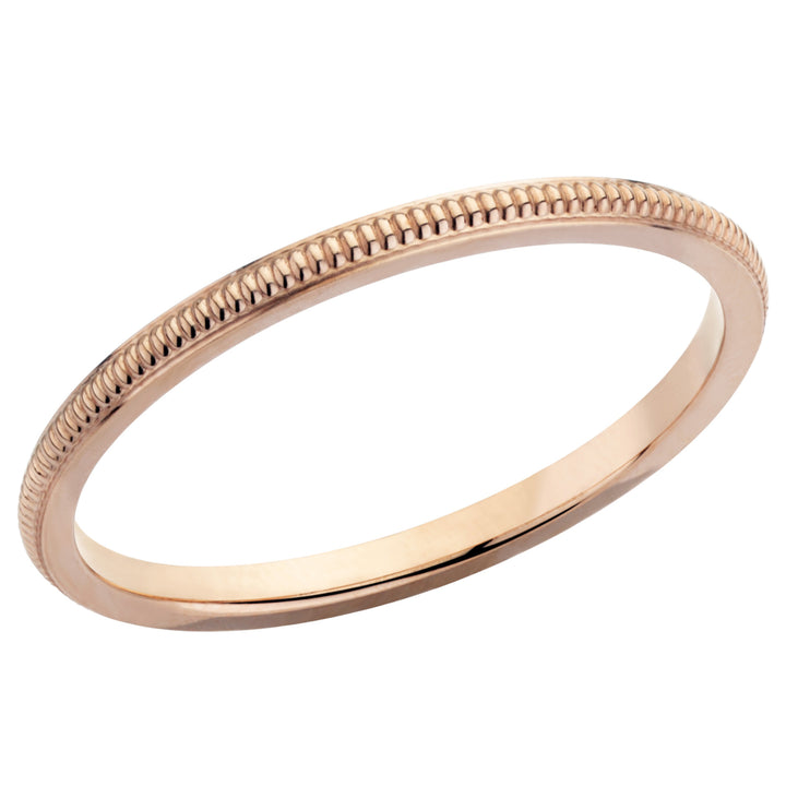 Ladies 1.5mm Stackable Milgrain Wedding Band Ring in 14K Rose Gold Image 1