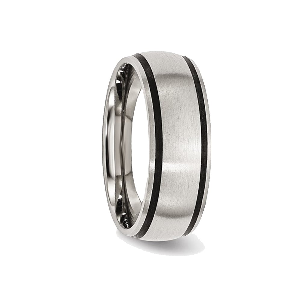 Mens Chisel 8mm Stainless Steel with Black Rubber Accent Satin Brushed Wedding Band Ring Image 4