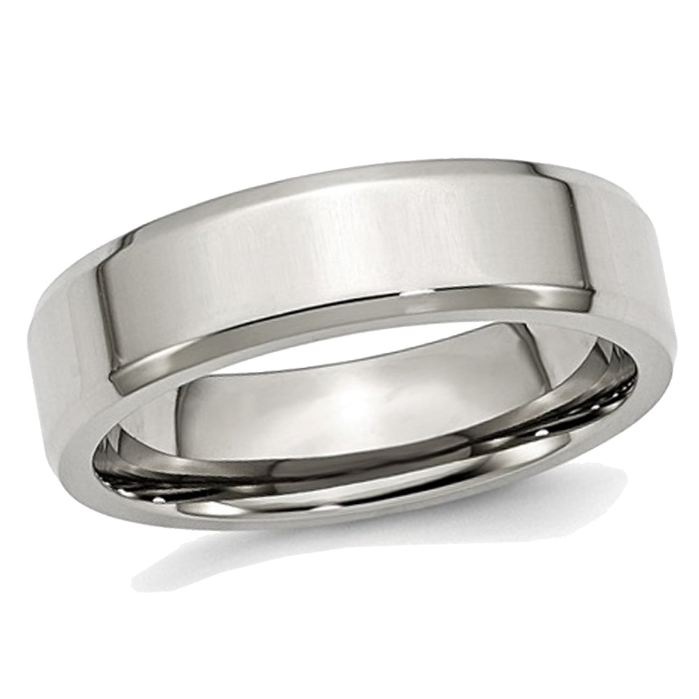 Mens Chisel Stainless Steel 6mm Polished Beveled Edge Wedding Band Ring Image 1