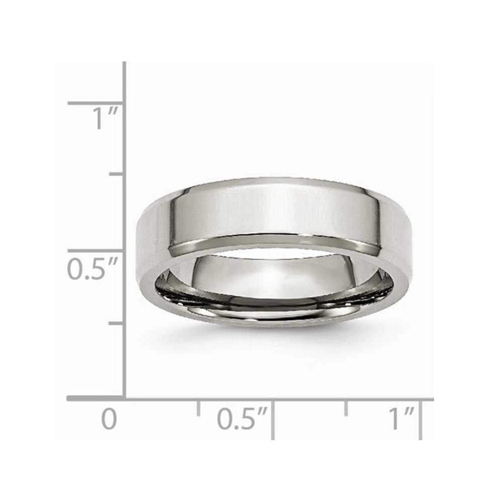 Mens Chisel Stainless Steel 6mm Polished Beveled Edge Wedding Band Ring Image 2