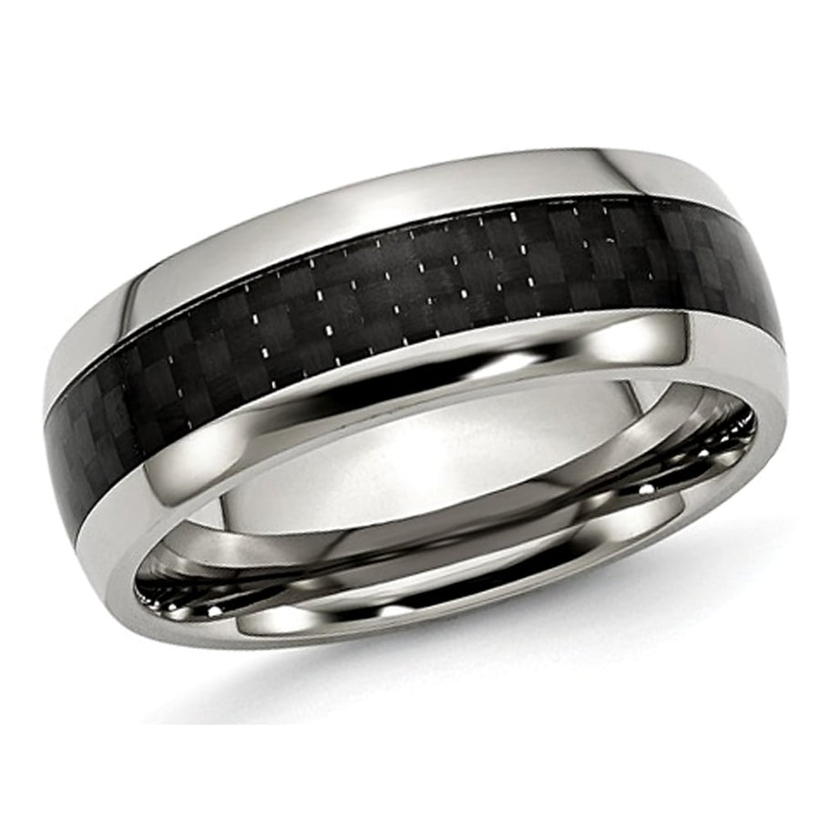 Mens Chisel 8mm Stainless Steel and Carbon Fiber Wedding Band Ring Image 1