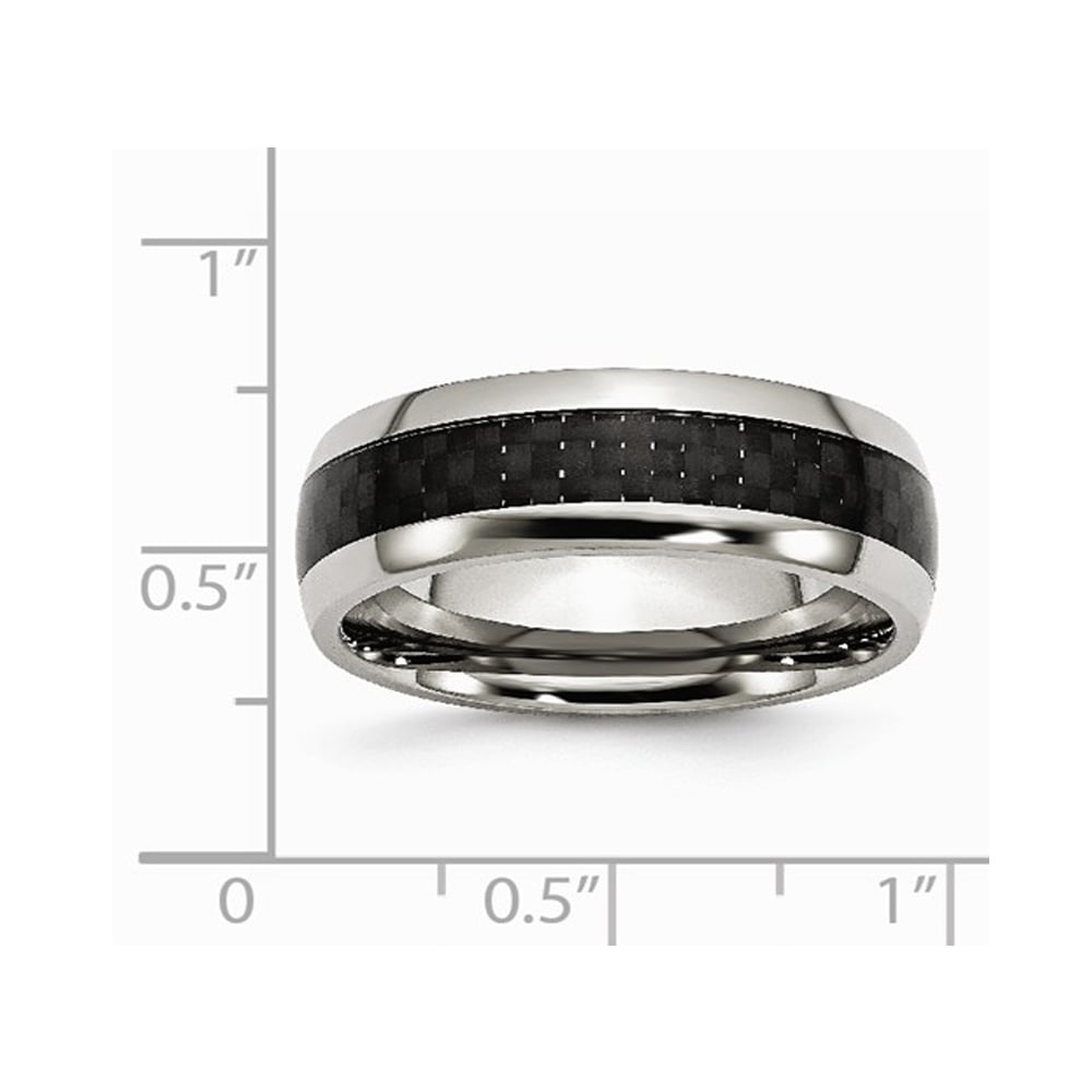 Mens Chisel 8mm Stainless Steel and Carbon Fiber Wedding Band Ring Image 2