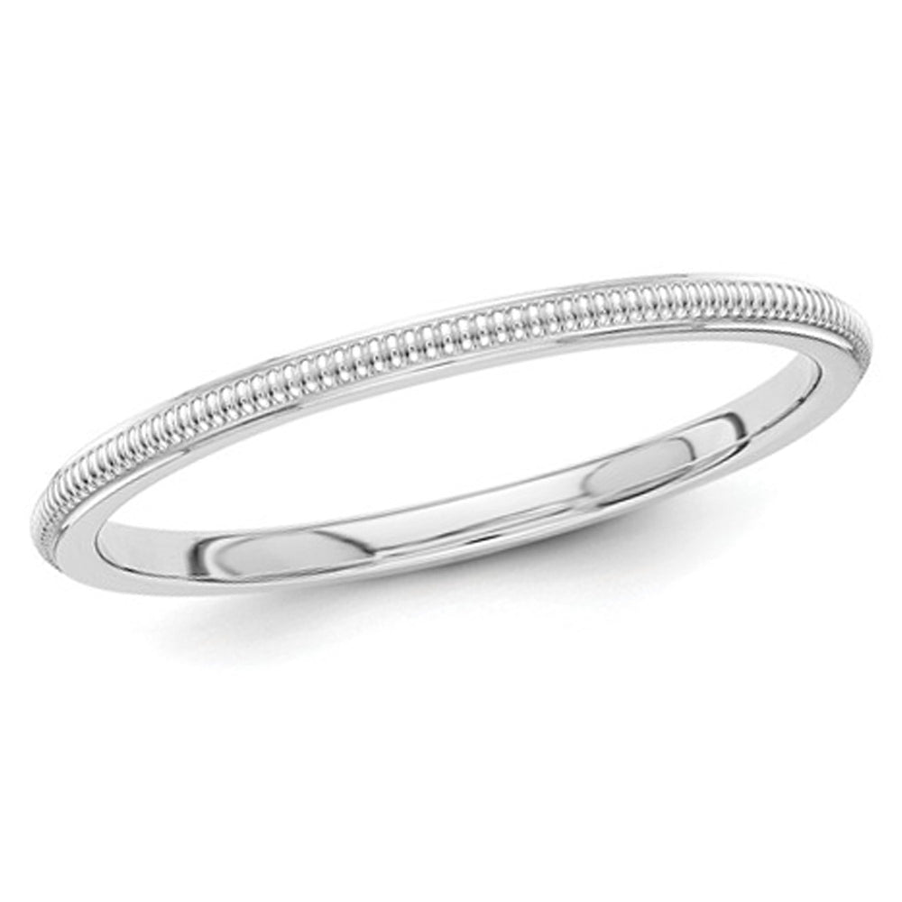 Ladies 2mm Stackable Milgrain Wedding Band Ring in 14K White Gold Image 1