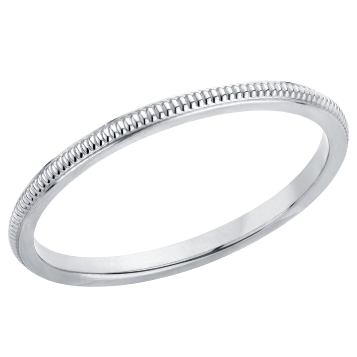 Ladies 2mm Stackable Milgrain Wedding Band Ring in 14K White Gold Image 2