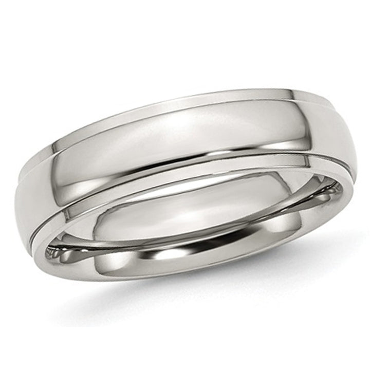 Mens Chisel 6mm Stainless Steel Ridged Wedding Band Ring Image 1