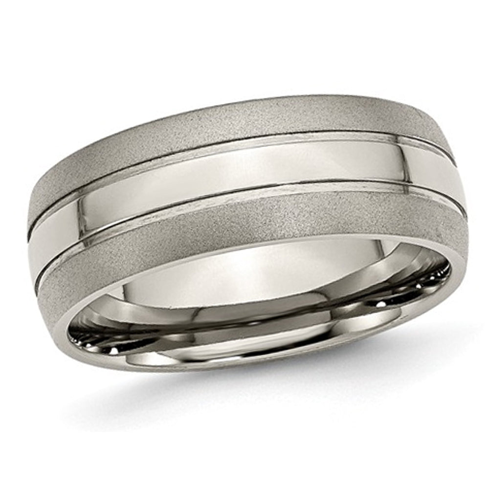 Mens Chisel 8mm Titanium Grooved Brushed Wedding Band Ring Image 1