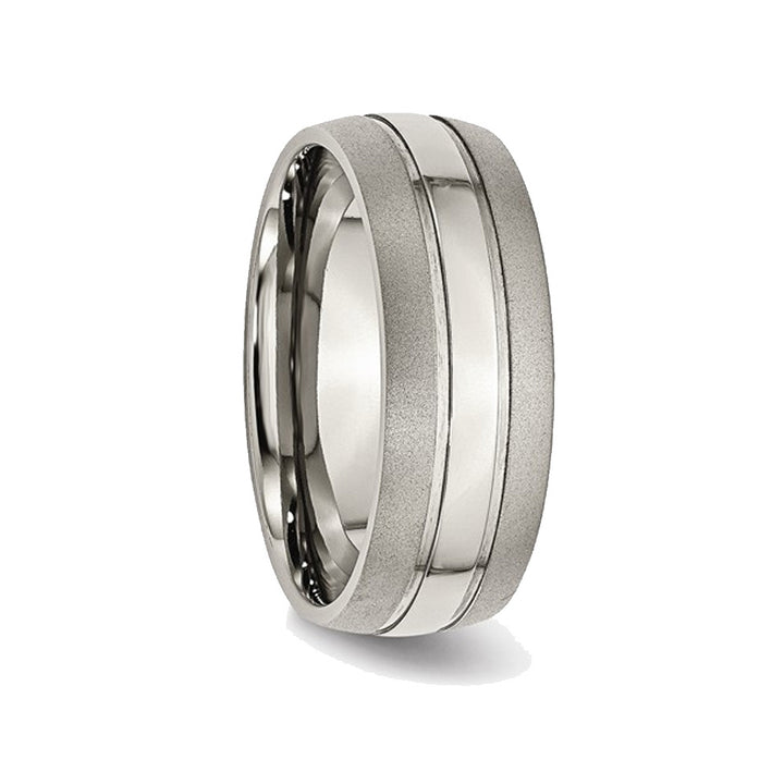 Mens Chisel 8mm Titanium Grooved Brushed Wedding Band Ring Image 2