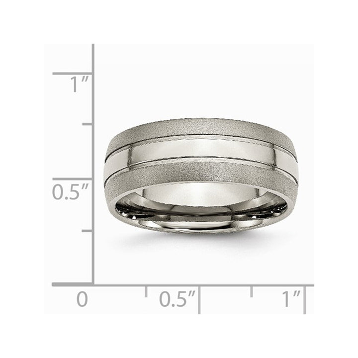 Mens Chisel 8mm Titanium Grooved Brushed Wedding Band Ring Image 3