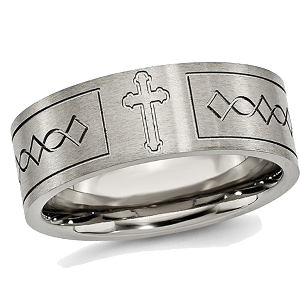 Mens 6mm Cross Design Titanium Wedding Band Ring Image 1