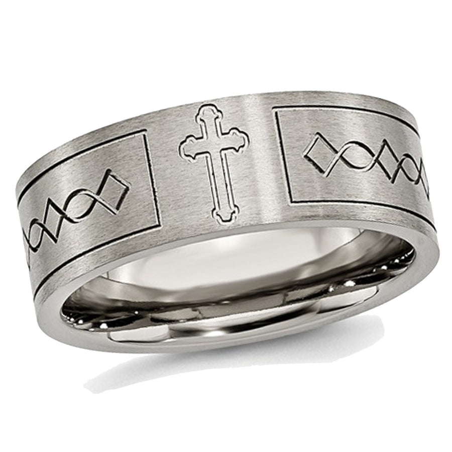 Mens 6mm Cross Design Titanium Wedding Band Ring Image 1