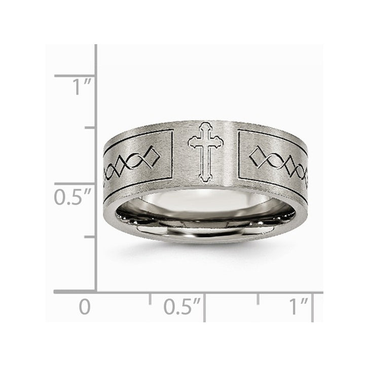 Mens 6mm Cross Design Titanium Wedding Band Ring Image 3