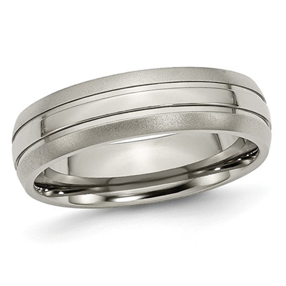 Mens Chisel 6mm Titanium Grooved and Brushed Wedding Band Ring Image 1