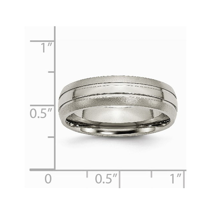 Mens Chisel 6mm Titanium Grooved and Brushed Wedding Band Ring Image 2