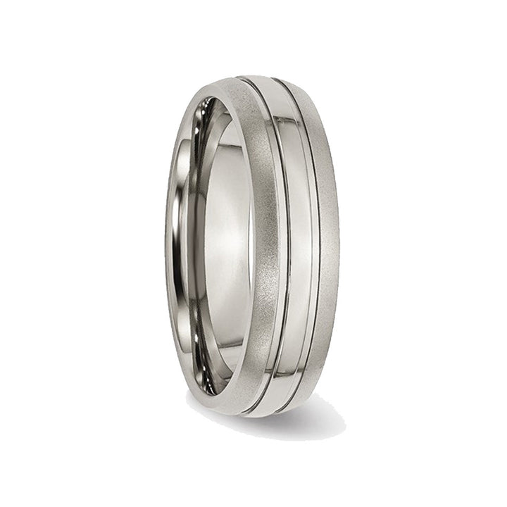 Mens Chisel 6mm Titanium Grooved and Brushed Wedding Band Ring Image 3