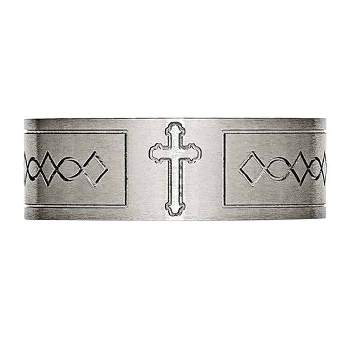 Mens 6mm Cross Design Titanium Wedding Band Ring Image 4