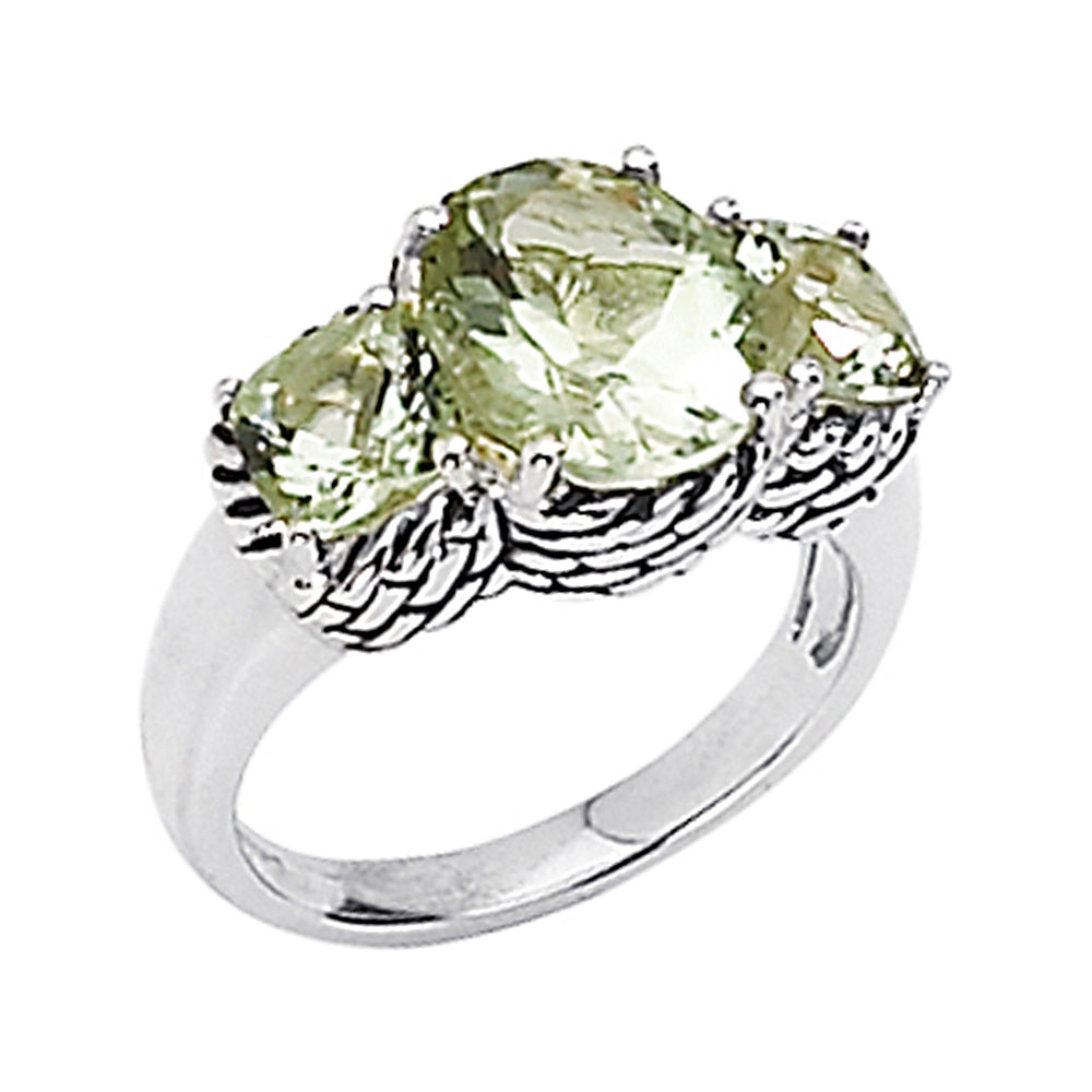 Green Amethyst Three Stone Ring 4.50 Carat (ctw) in Sterling Silver Image 2