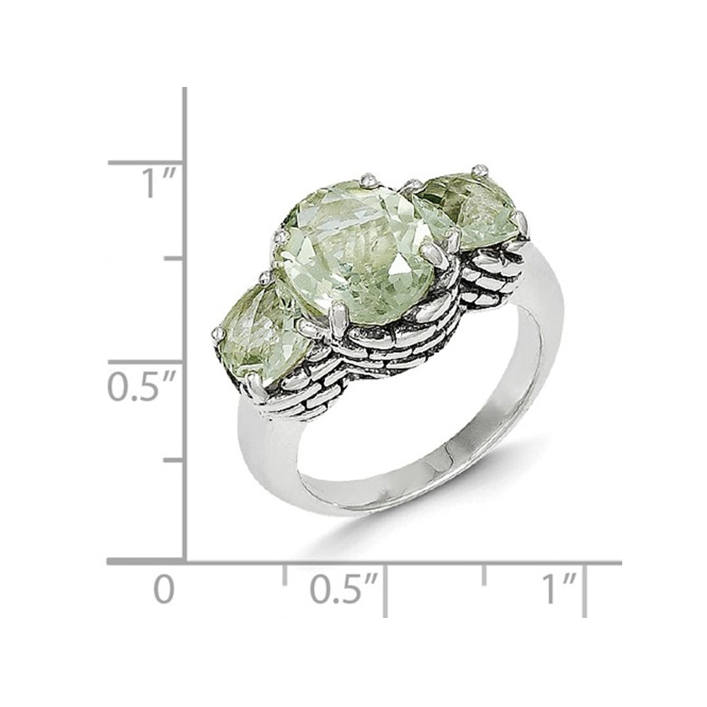 Green Amethyst Three Stone Ring 4.50 Carat (ctw) in Sterling Silver Image 3