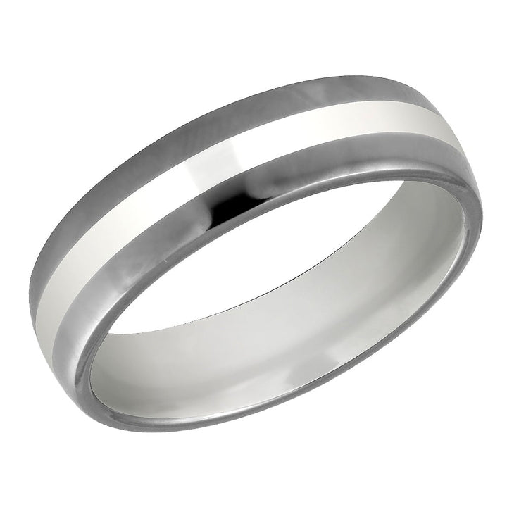 Ladies or Mens 6mm Comfort Fit Titanium Wedding Band Ring with Sterling Silver Inlay Image 4