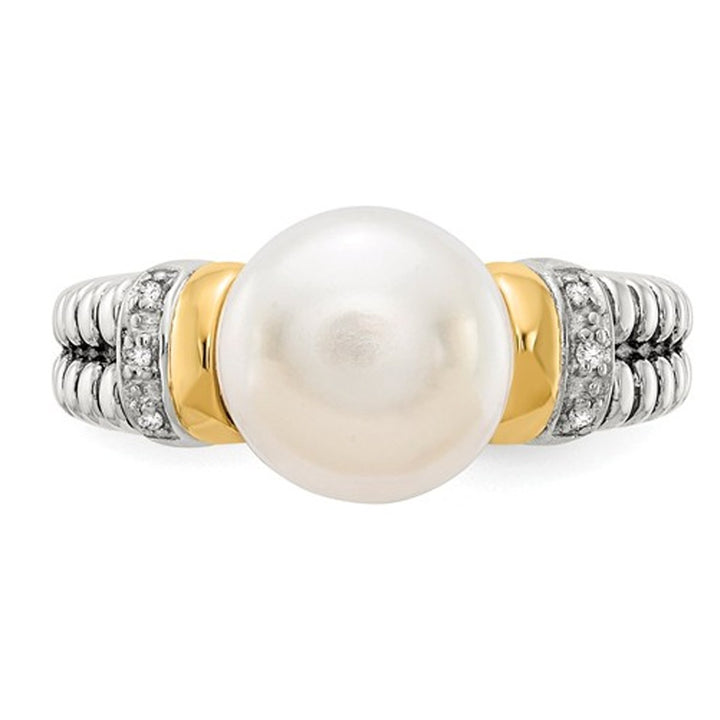 Cultured Freshwater Pearl and Diamond Ring in Sterling Silver with 14K Gold Accents Image 2