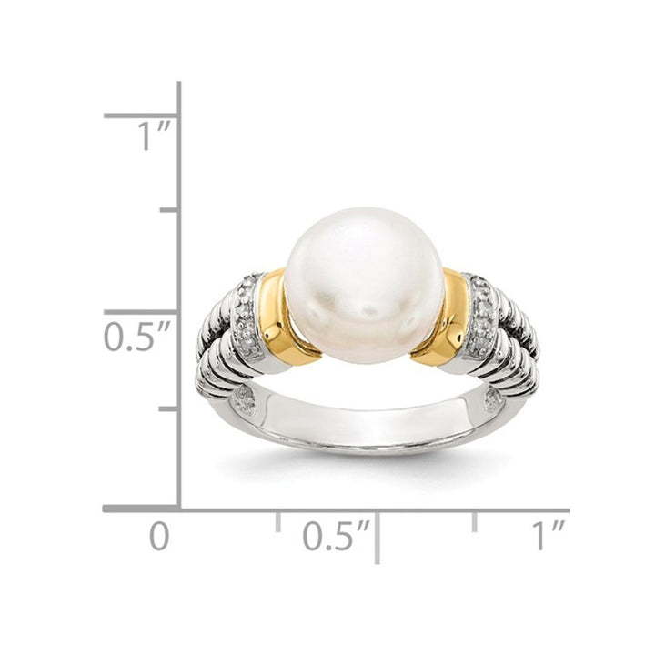 Cultured Freshwater Pearl and Diamond Ring in Sterling Silver with 14K Gold Accents Image 3