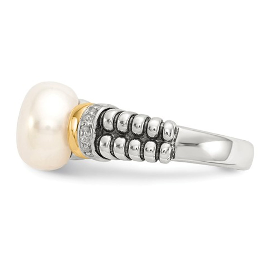 Cultured Freshwater Pearl and Diamond Ring in Sterling Silver with 14K Gold Accents Image 4