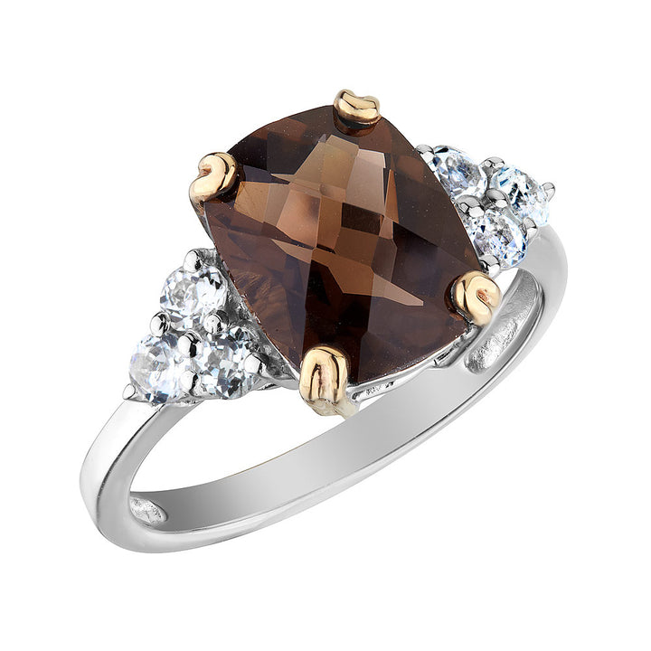 3.00 Carats (ctw) Smoky Quartz and Created Synthetic White Topaz Ring in Sterling Silver Image 6