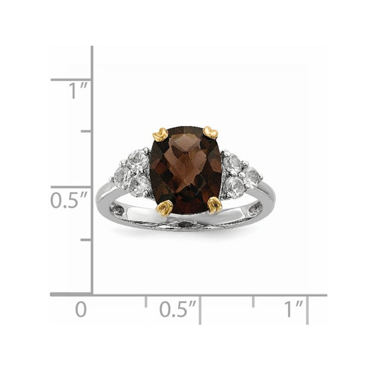 3.00 Carats (ctw) Smoky Quartz and Created Synthetic White Topaz Ring in Sterling Silver Image 2