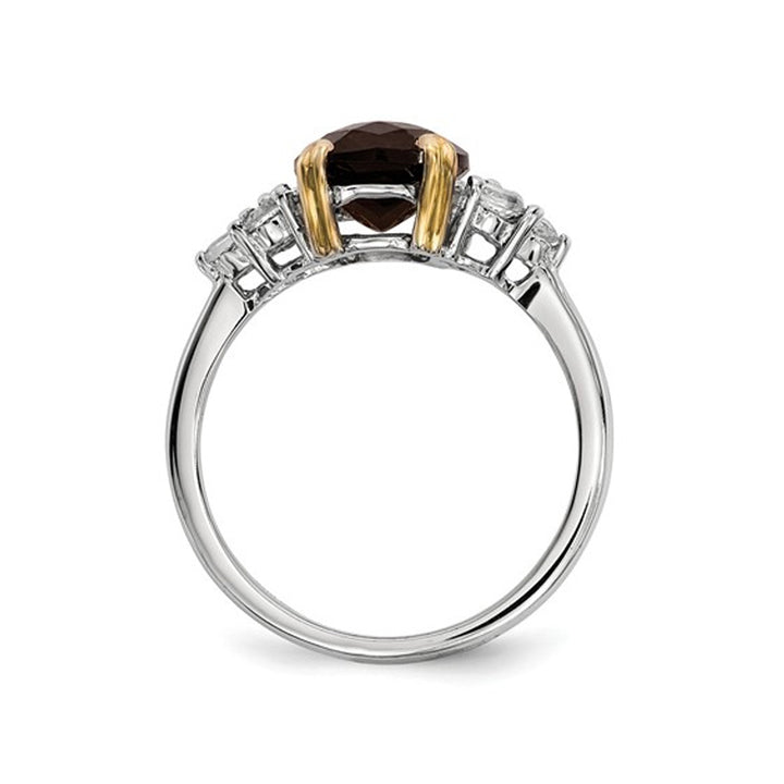 3.00 Carats (ctw) Smoky Quartz and Created Synthetic White Topaz Ring in Sterling Silver Image 3