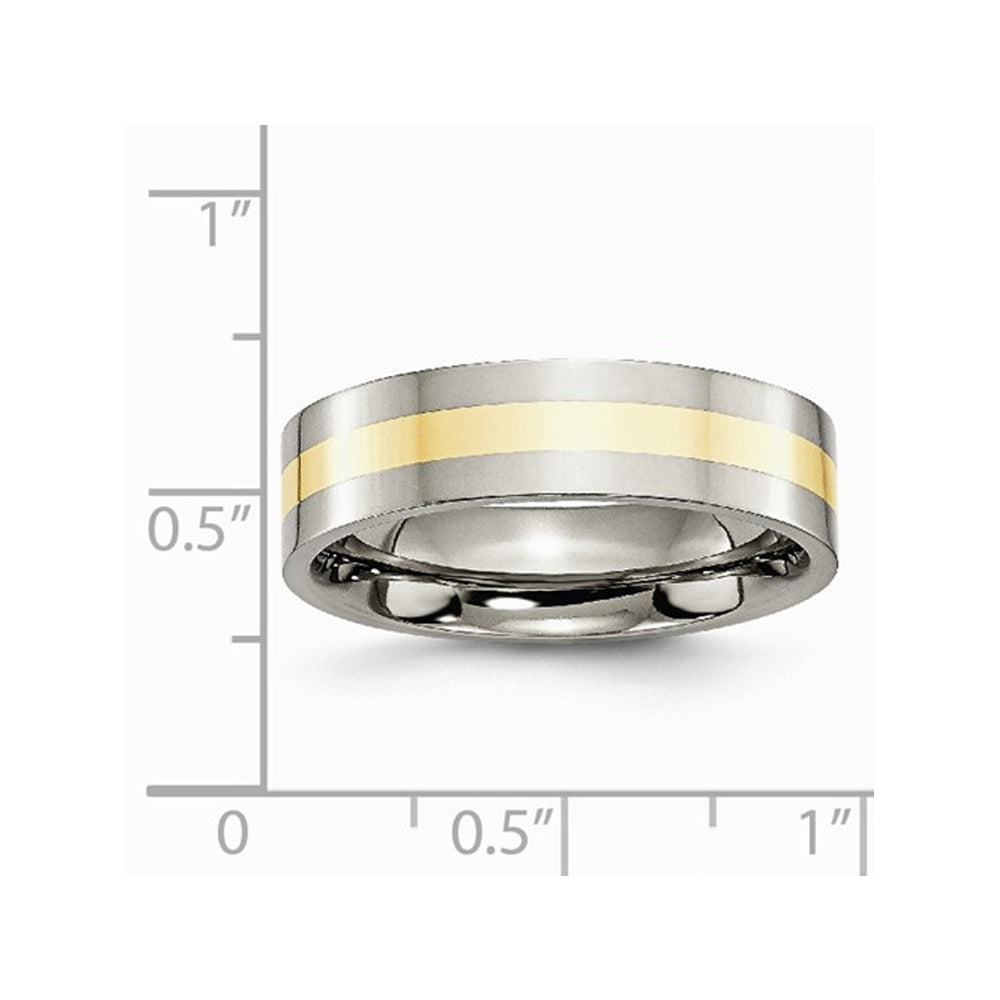 Mens 6mm Titanium Wedding Band Ring with 14 Gold Inlay Image 3